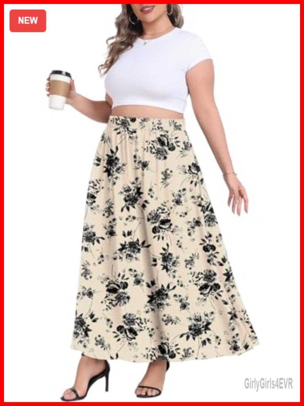Plus Size Maxi Skirt High Waist Boho A-Line Flowy with Pockets